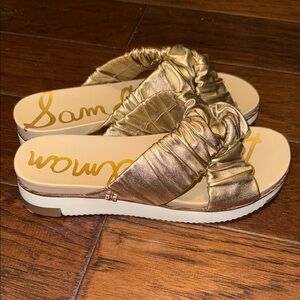 Sam Edelman Metallic Gold Ruched Slide Sandals
